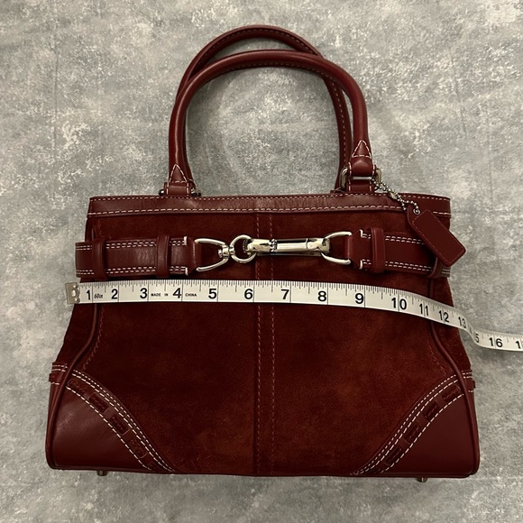 COACH dark red suede carry all with silver buckle. - Picture 10 of 11